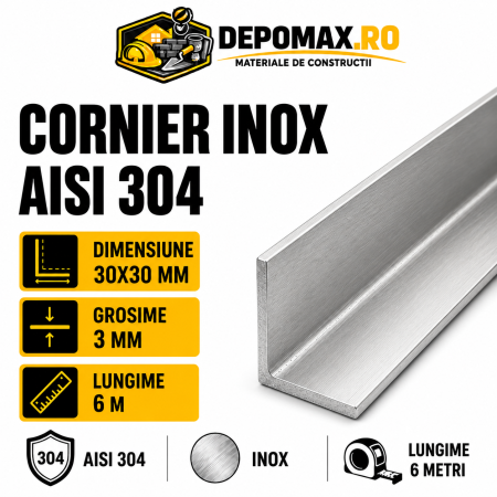 Cornier inox AISI 304, 30 x 30 x 3 mm, 6 metri